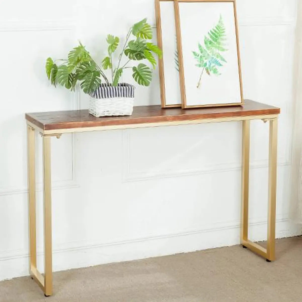 Simple Rectangular Pine Wood Taupe Sled Console Table Image - 3