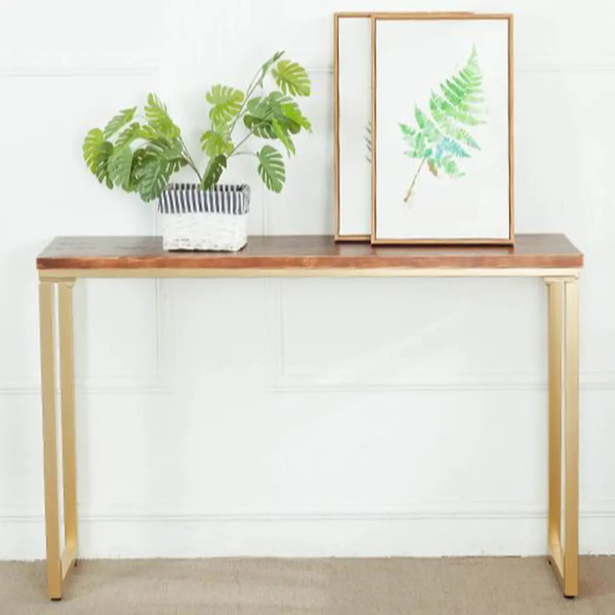 Simple Rectangular Pine Wood Taupe Sled Console Table Image - 5