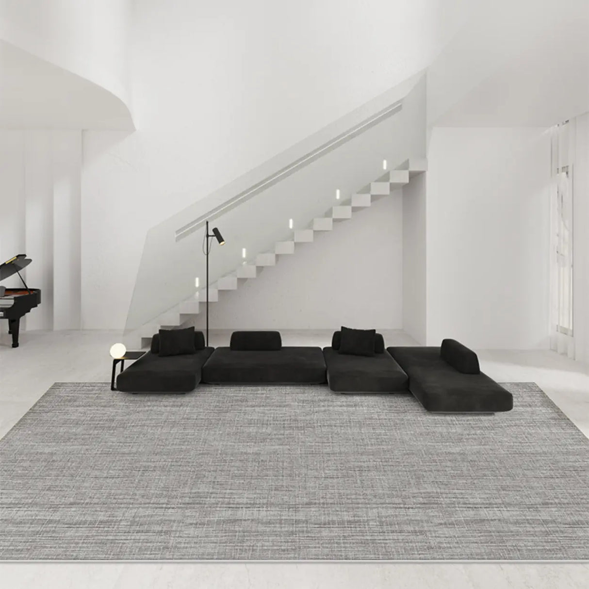 Simple Rectangular Polymer Gray Anti-slip Area Rug Image - 5