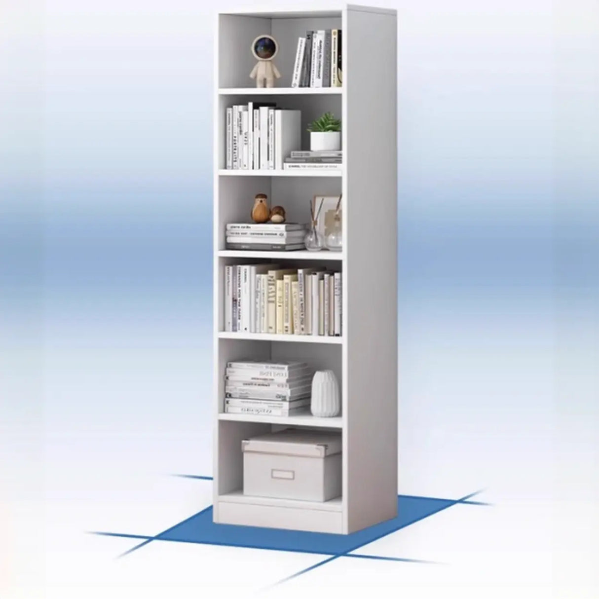 Simple Rectangular White Closed Wood Narrow Bookcase Image - 12