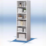 Simple Rectangular White Closed Wood Narrow Bookcase Image - 12