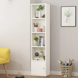 Simple Rectangular White Closed Wood Narrow Bookcase Image - 17