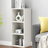 Simple Rectangular White Closed Wood Narrow Bookcase Image - 19