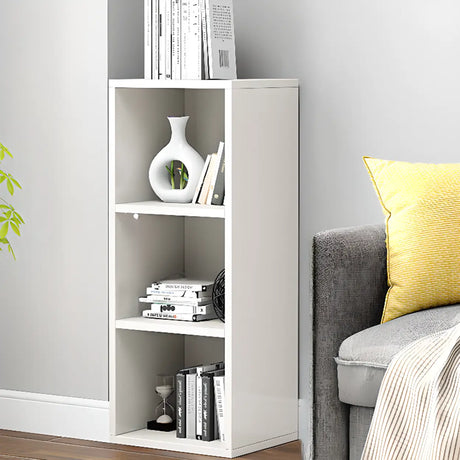 Simple Rectangular White Closed Wood Narrow Bookcase Image - 2