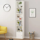 Simple Rectangular White Closed Wood Narrow Bookcase Image - 22