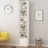 Simple Rectangular White Closed Wood Narrow Bookcase Image - 23