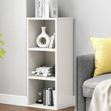 Simple Rectangular White Closed Wood Narrow Bookcase Image - 24