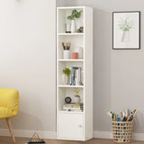 Simple Rectangular White Closed Wood Narrow Bookcase Image - 25