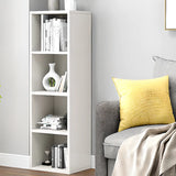 Simple Rectangular White Closed Wood Narrow Bookcase Image - 29