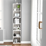 Simple Rectangular White Closed Wood Narrow Bookcase Image - 3