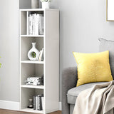Simple Rectangular White Closed Wood Narrow Bookcase Image - 31