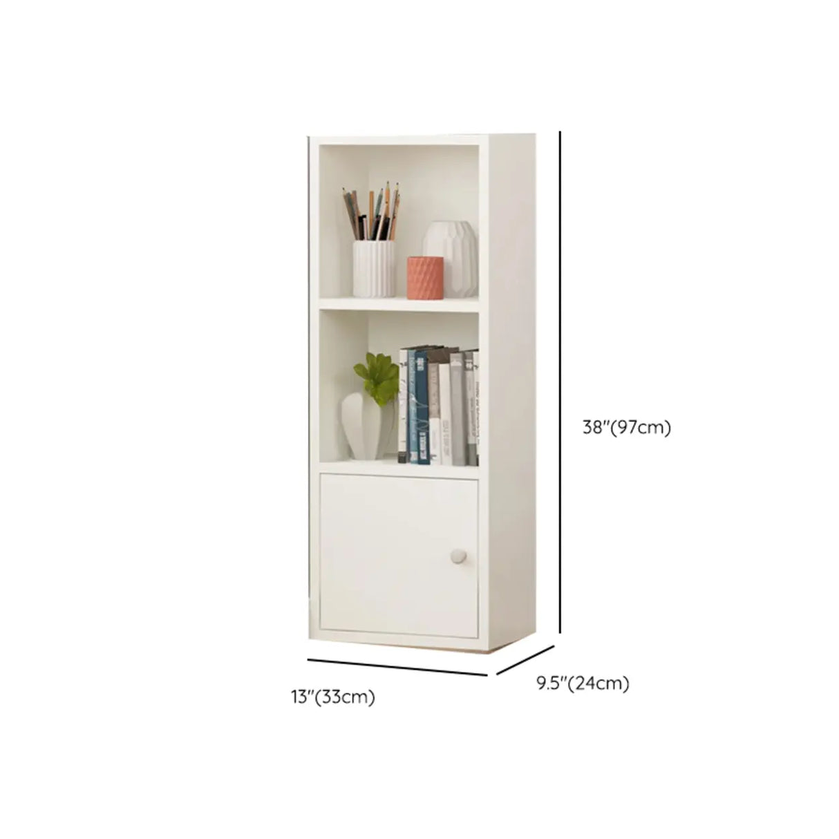 Simple Rectangular White Closed Wood Narrow Bookcase Image - 36