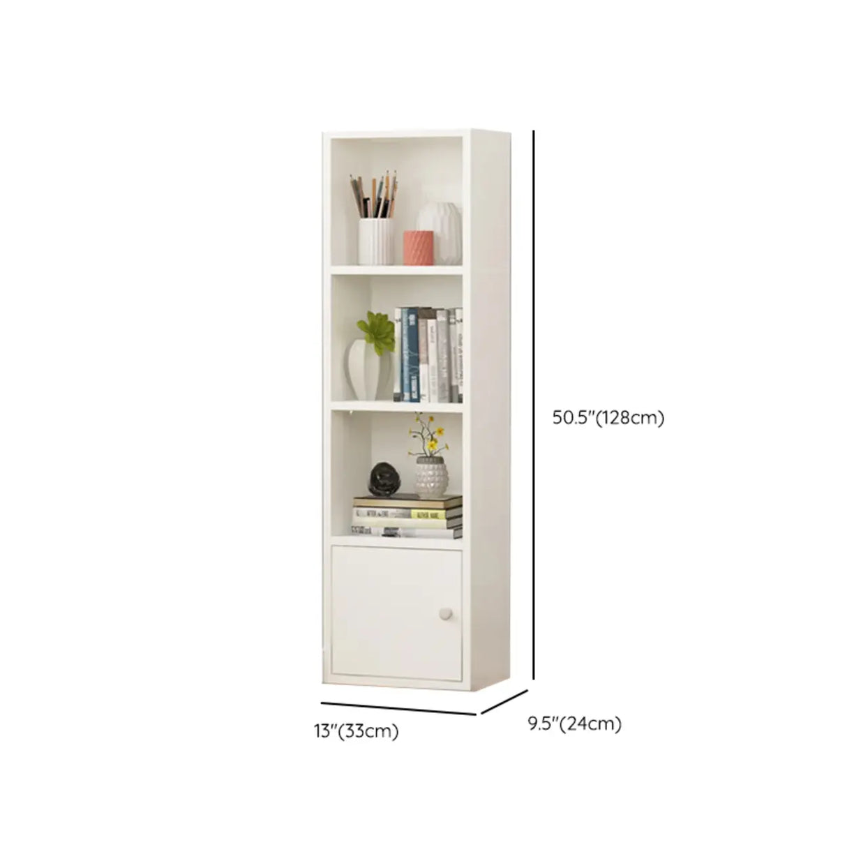 Simple Rectangular White Closed Wood Narrow Bookcase Image - 38