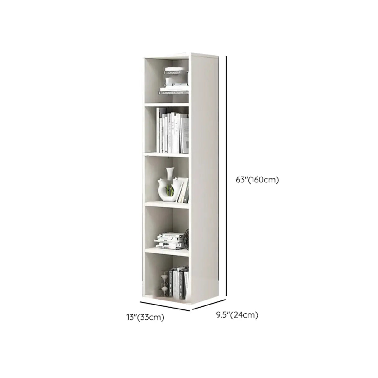 Simple Rectangular White Closed Wood Narrow Bookcase Image - 39