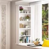 Simple Rectangular White Closed Wood Narrow Bookcase Image - 4