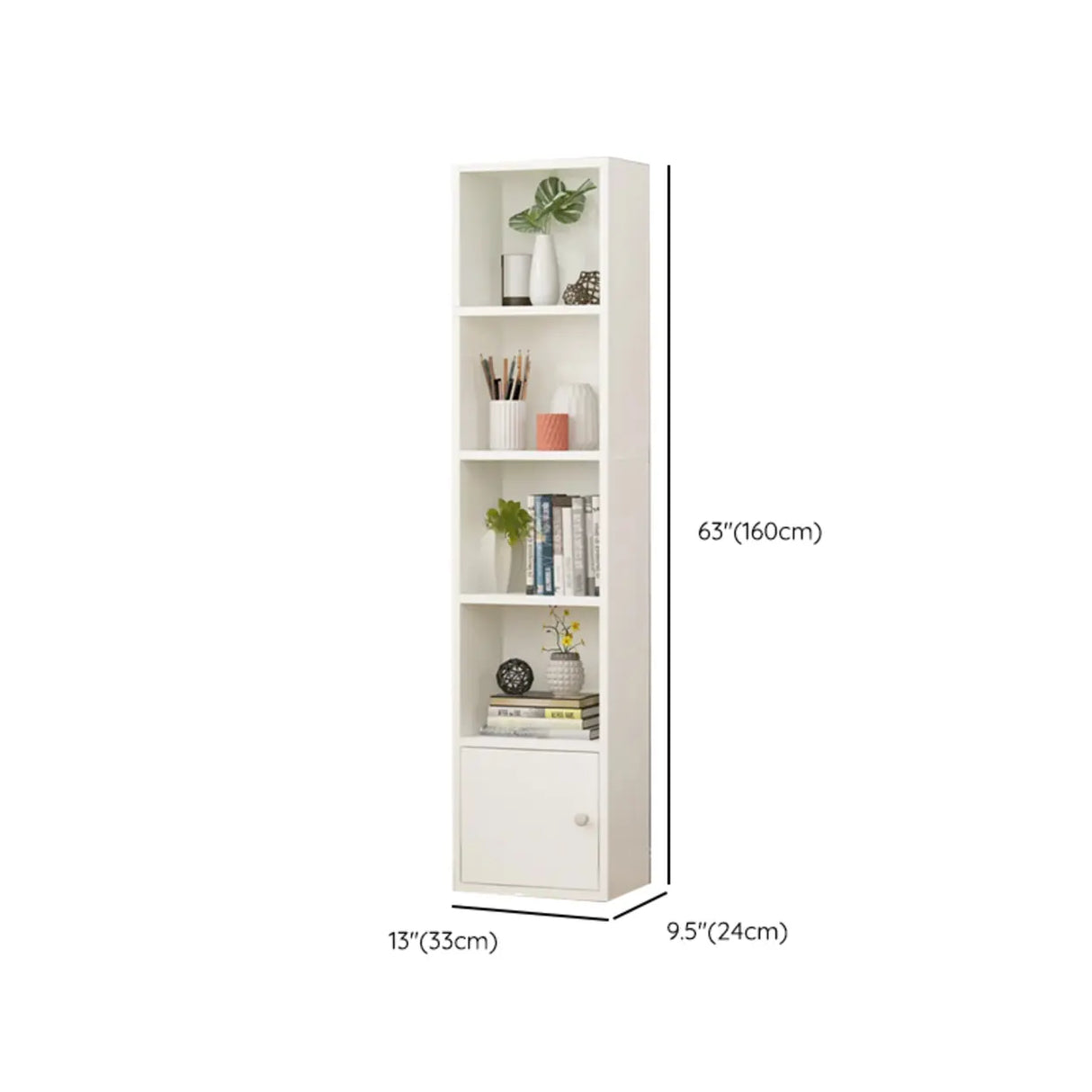 Simple Rectangular White Closed Wood Narrow Bookcase Image - 40