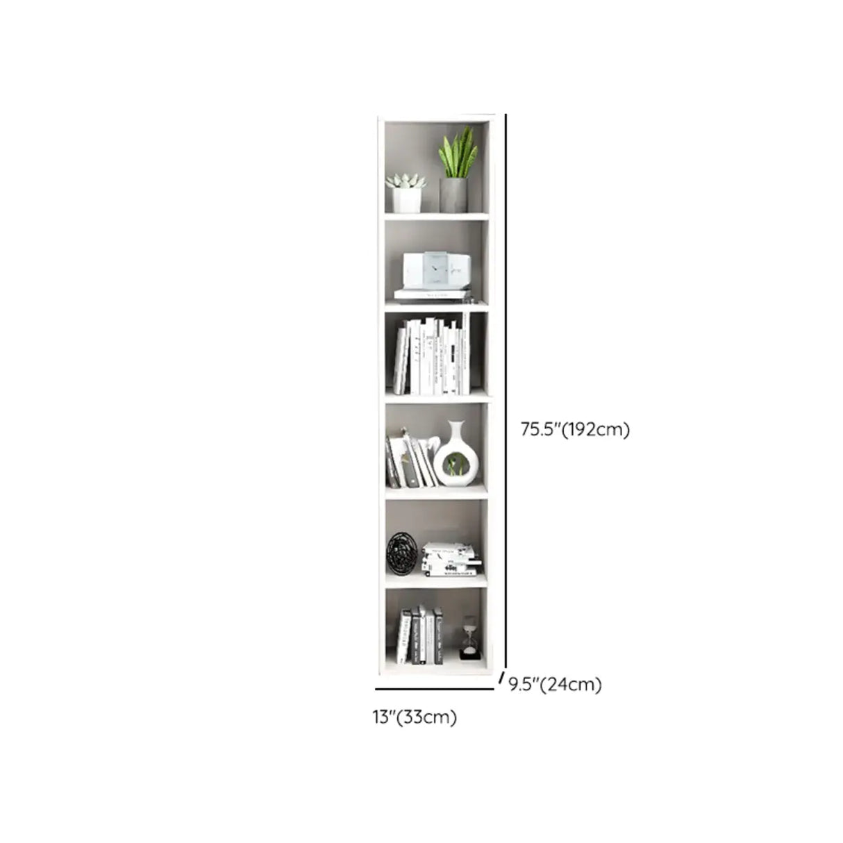 Simple Rectangular White Closed Wood Narrow Bookcase Image - 41