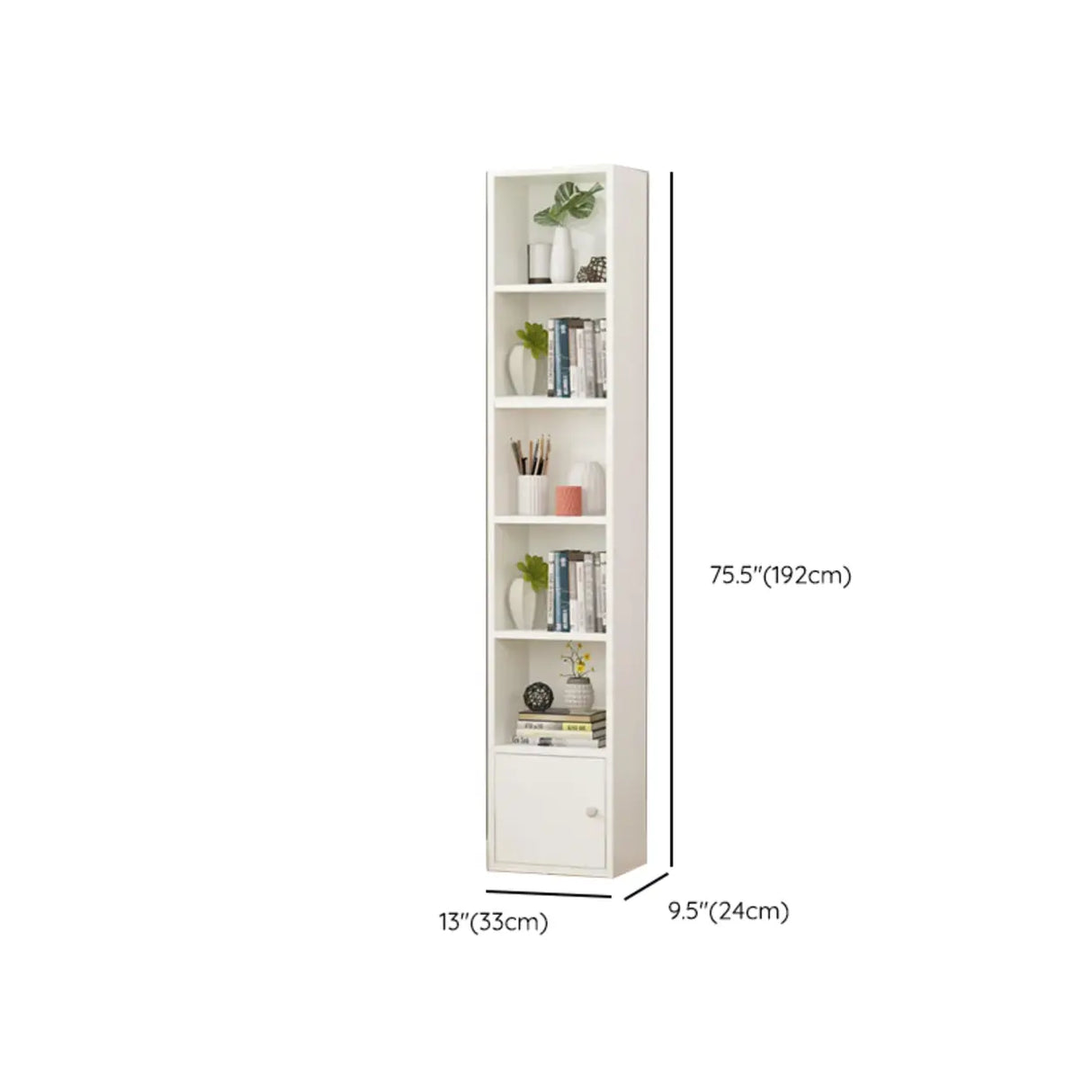 Simple Rectangular White Closed Wood Narrow Bookcase Image - 42