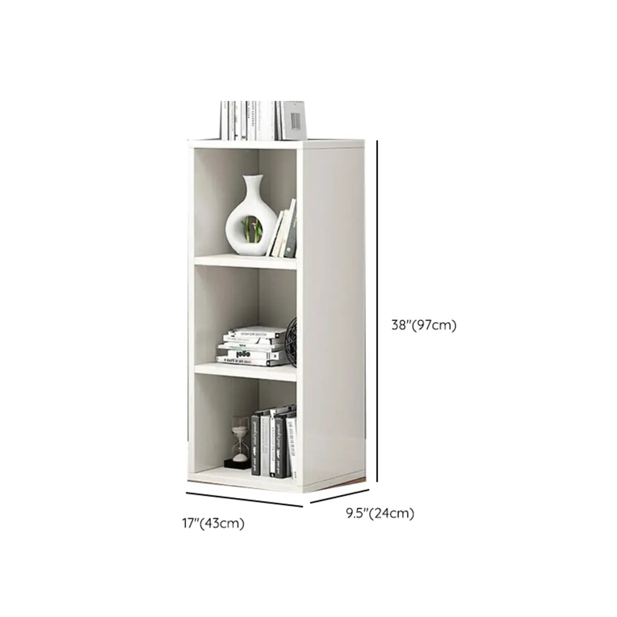 Simple Rectangular White Closed Wood Narrow Bookcase Image - 43