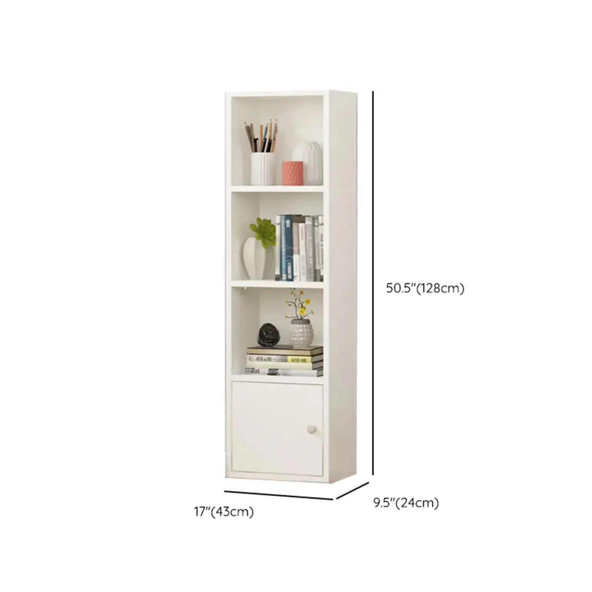 Simple Rectangular White Closed Wood Narrow Bookcase Image - 46