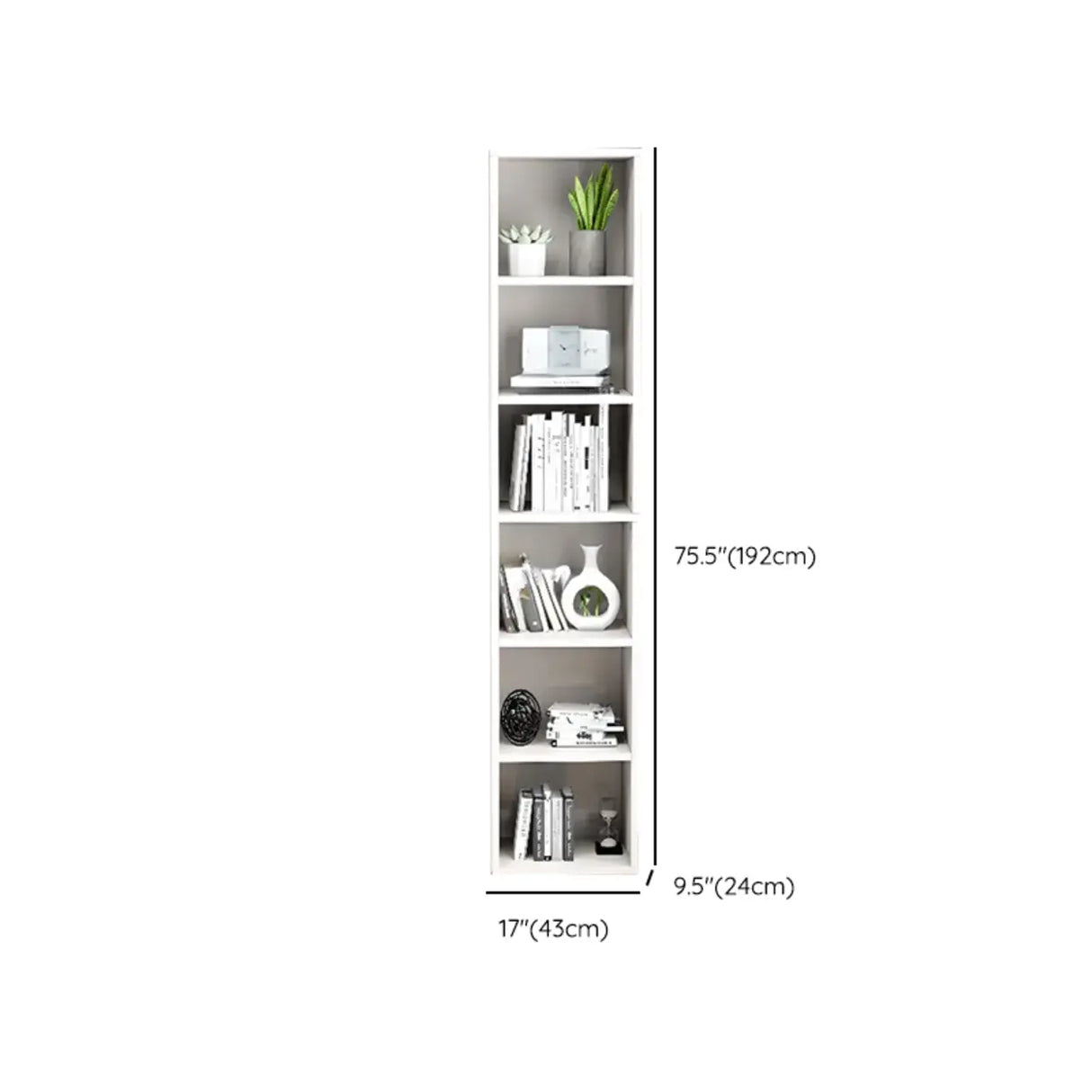 Simple Rectangular White Closed Wood Narrow Bookcase Image - 49