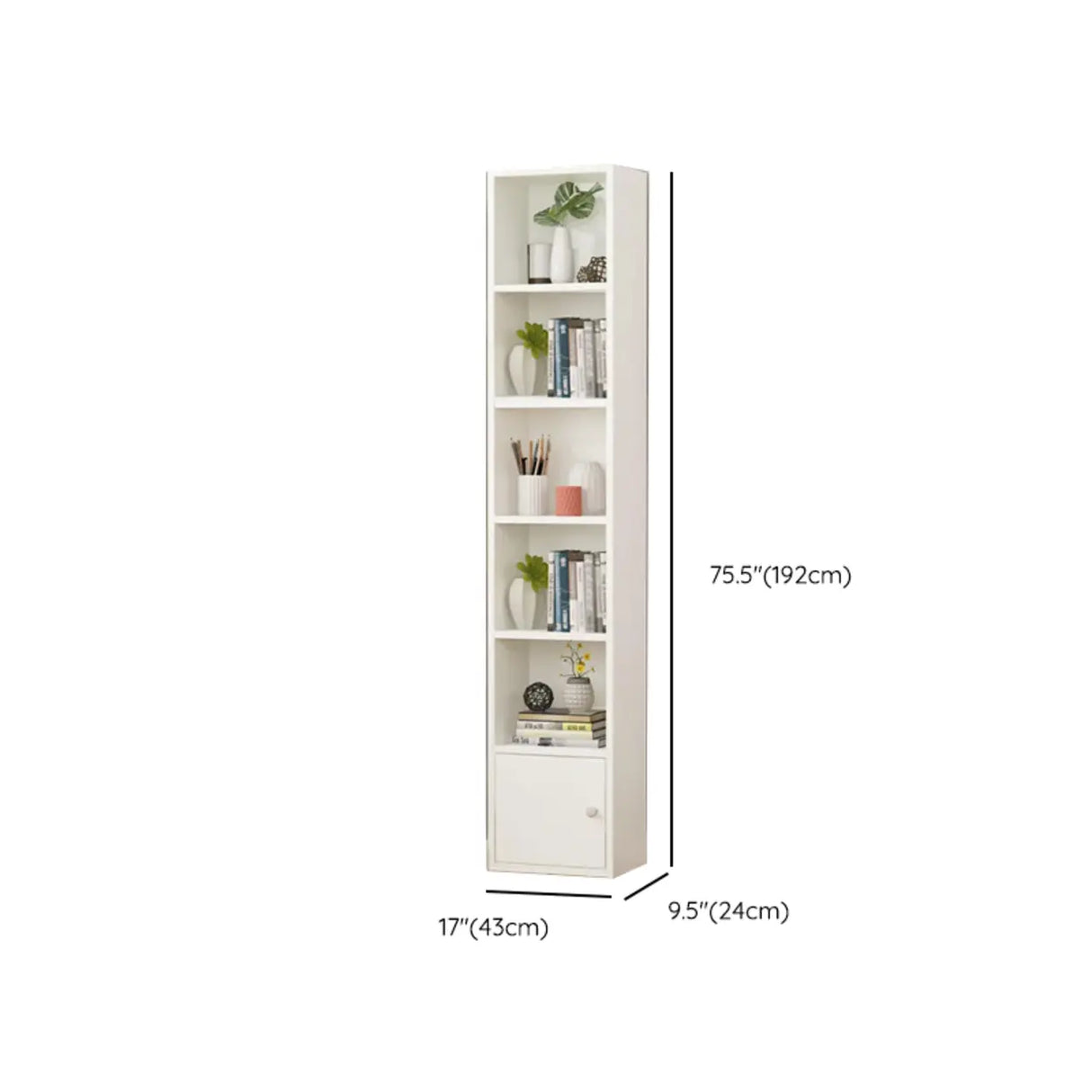 Simple Rectangular White Closed Wood Narrow Bookcase Image - 50