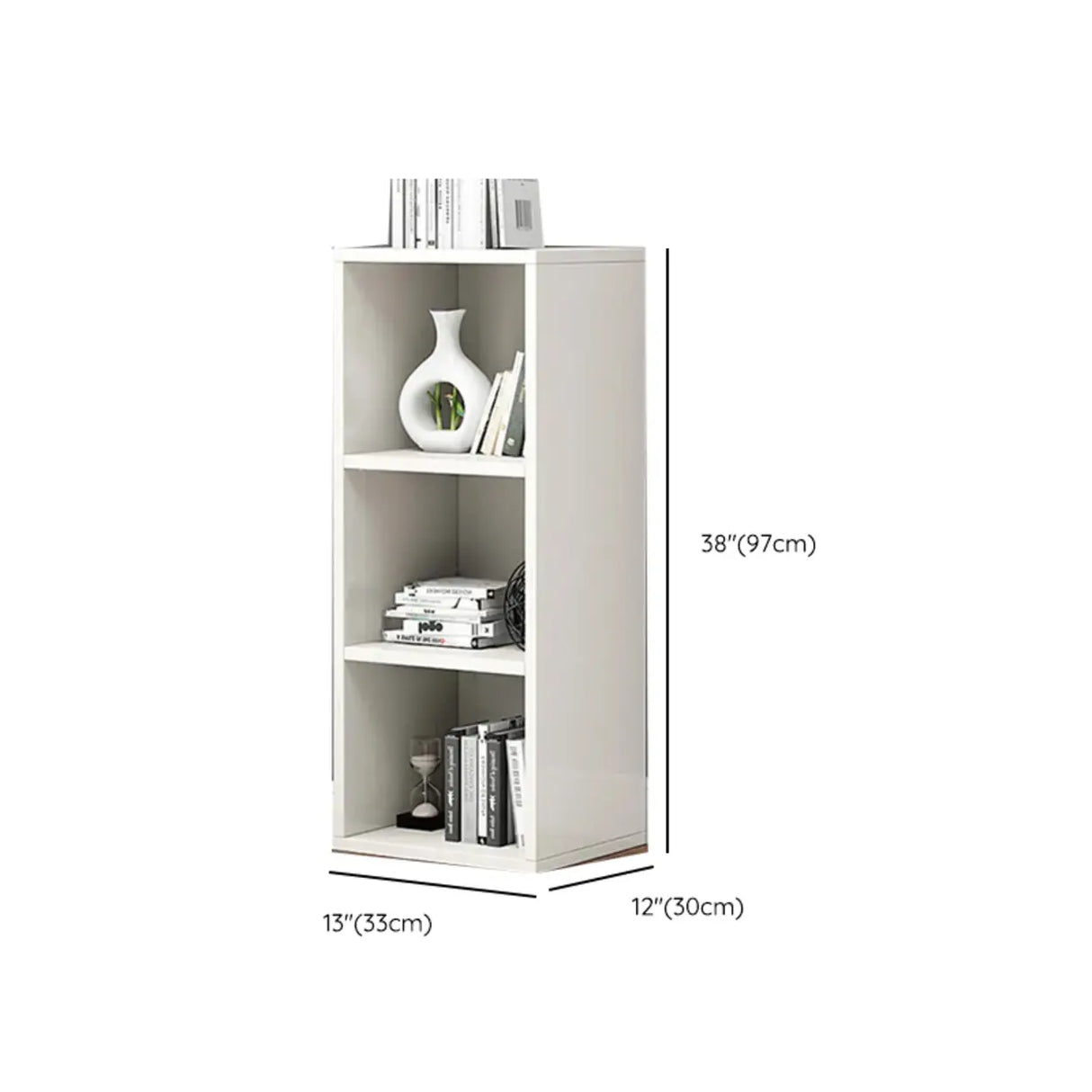 Simple Rectangular White Closed Wood Narrow Bookcase Image - 51