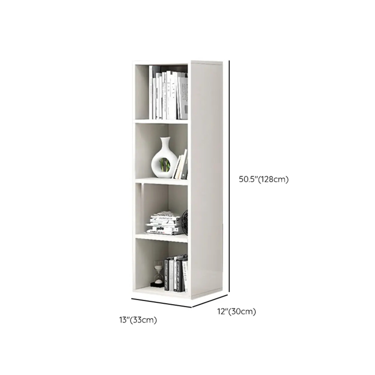 Simple Rectangular White Closed Wood Narrow Bookcase Image - 53