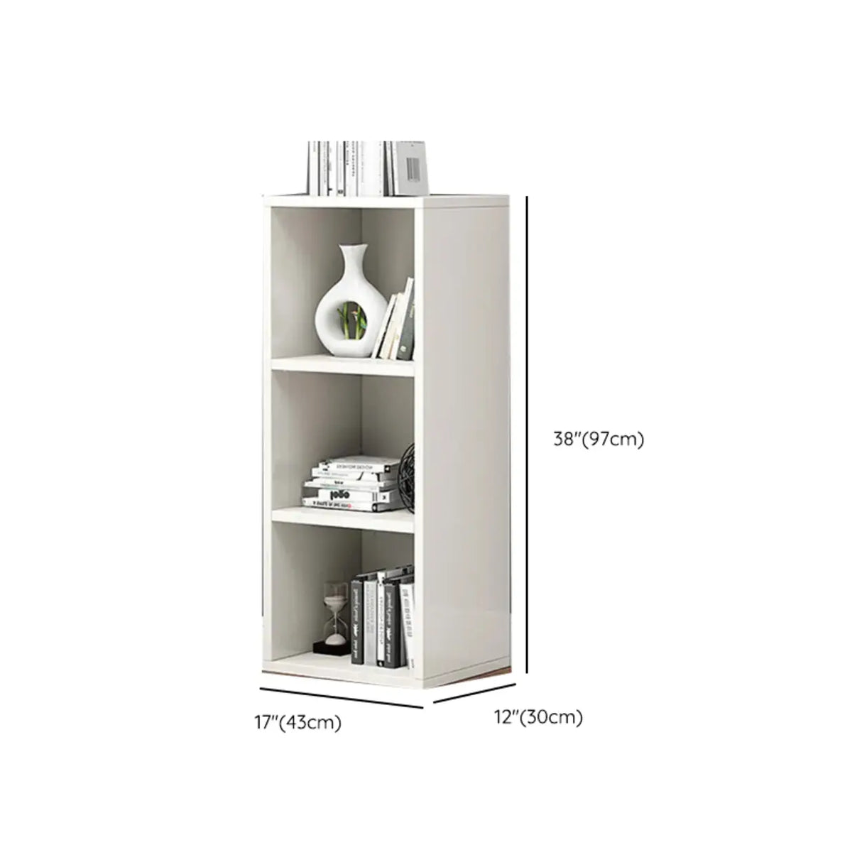 Simple Rectangular White Closed Wood Narrow Bookcase Image - 59