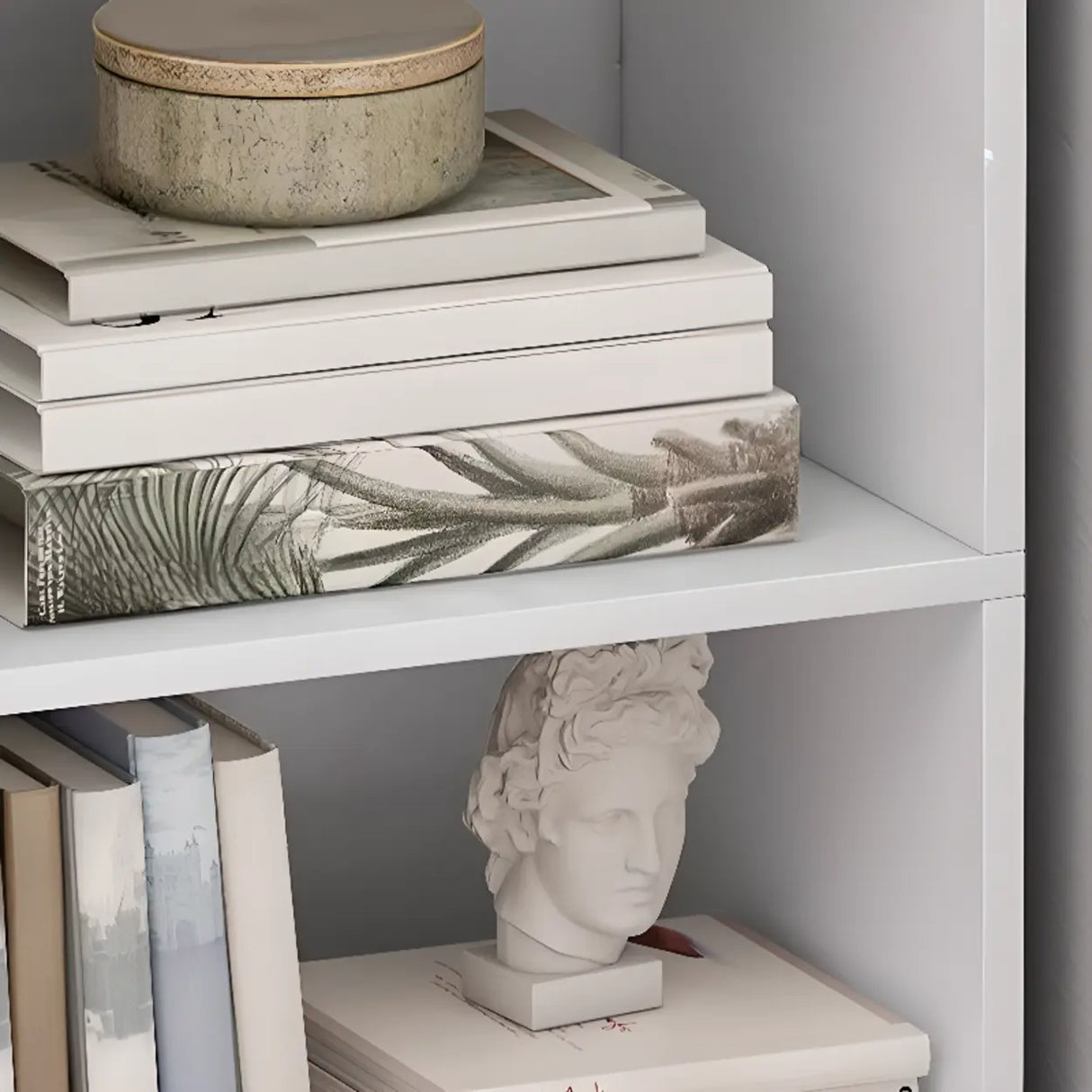 Simple Rectangular White Closed Wood Narrow Bookcase Image - 6