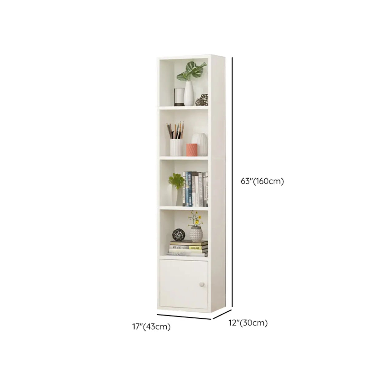 Simple Rectangular White Closed Wood Narrow Bookcase Image - 64