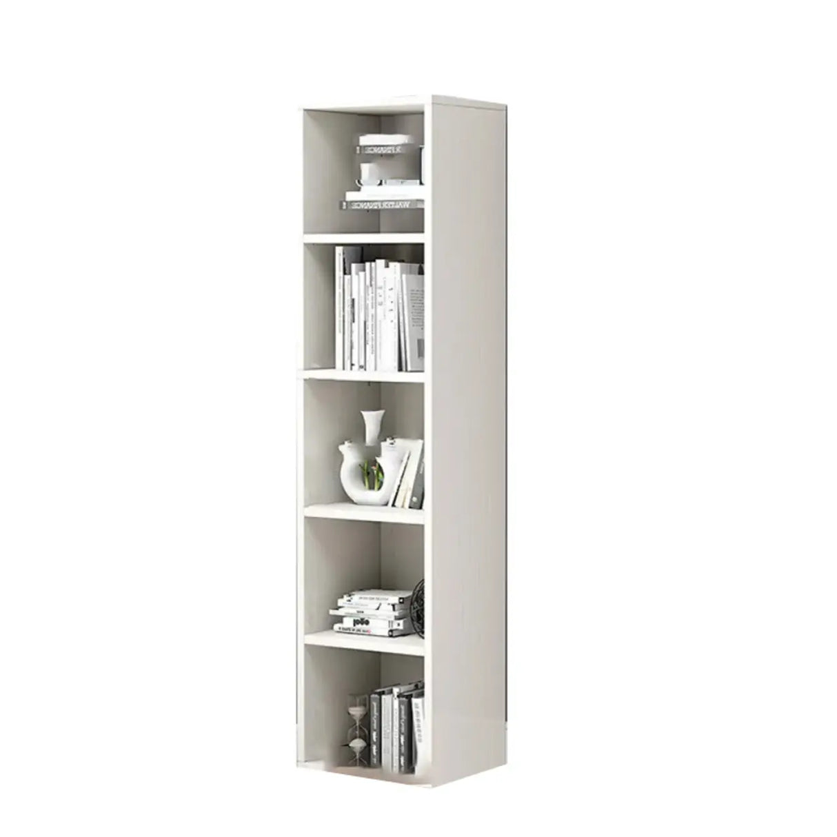 Simple Rectangular White Closed Wood Narrow Bookcase Image - 9