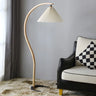 Simple Red Pleated Shade Curved Wooden Floor Lamp Image - 7