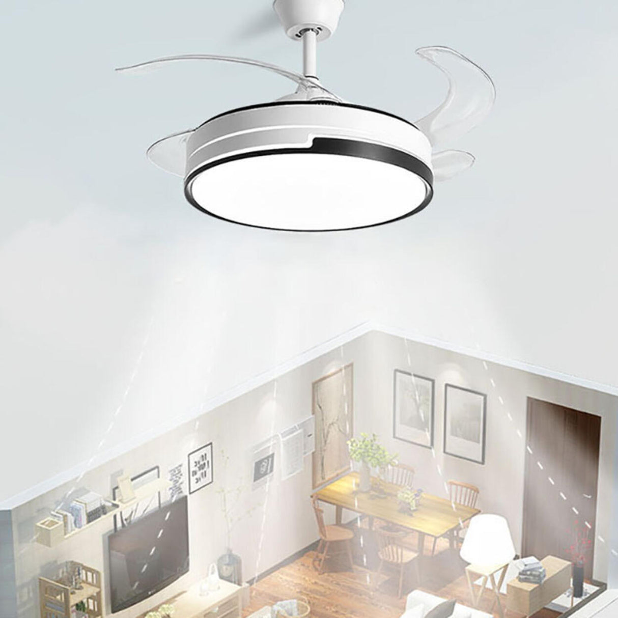 Simple Remote Dimming Chandelier Fan with Light Image - 3