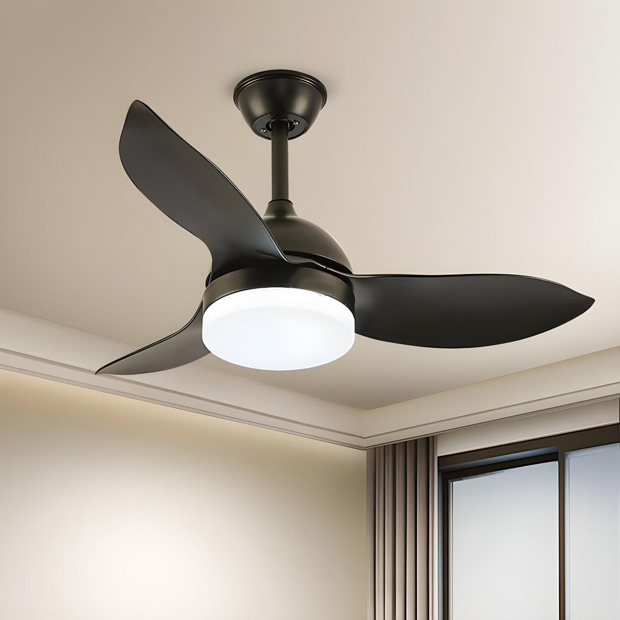 Simple Remote Wood 3 Blade Modern Ceiling Fan Light Image - 1