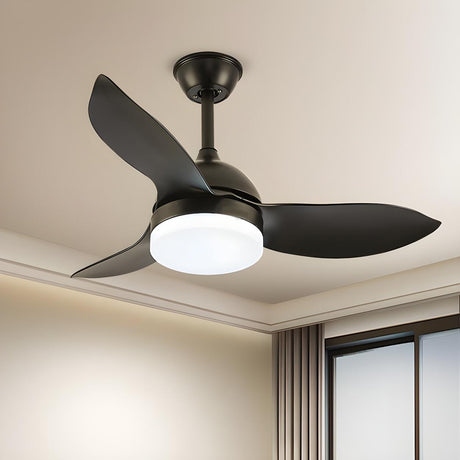 Simple Remote Wood 3 Blade Modern Ceiling Fan Light Image - 1
