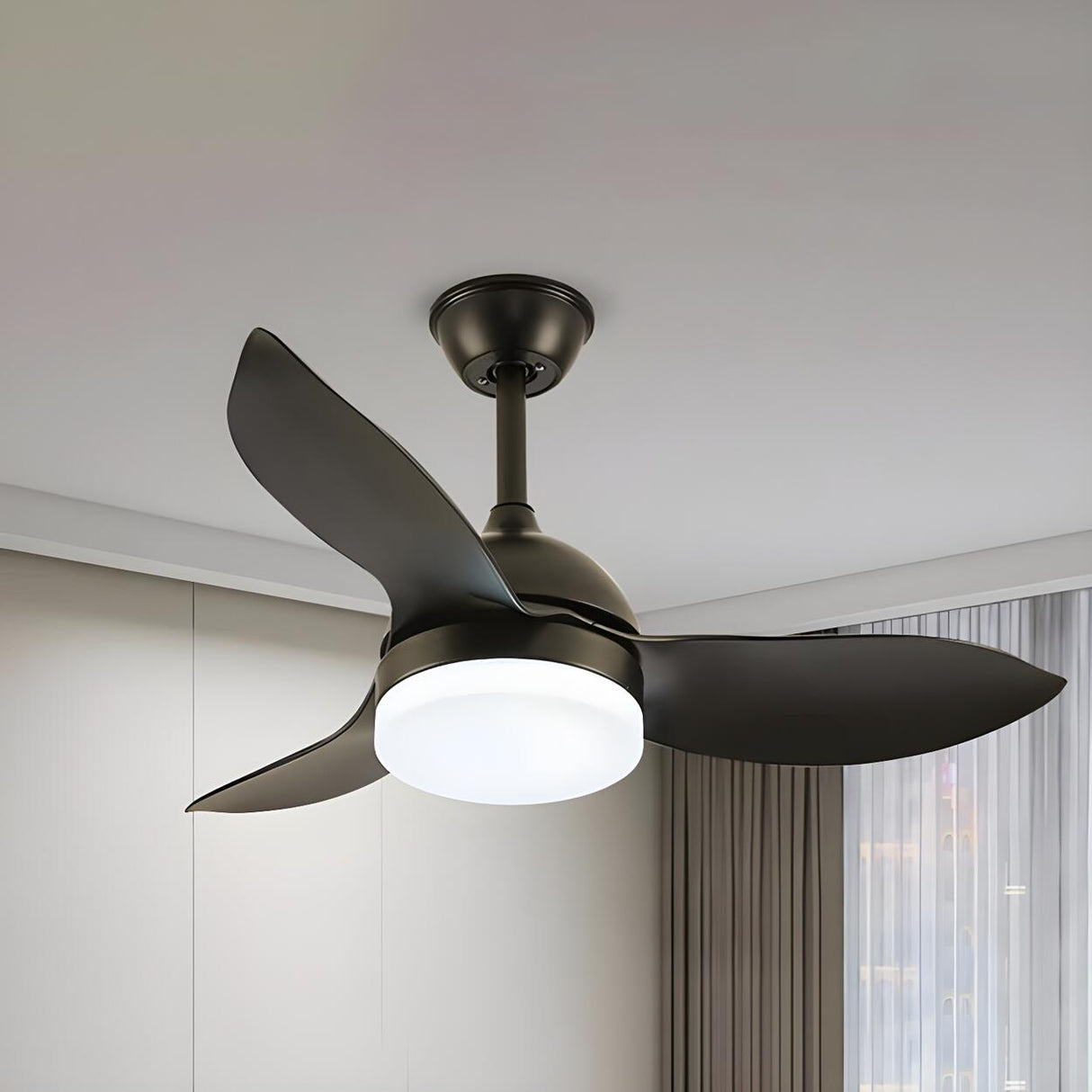 Simple Remote Wood 3 Blade Modern Ceiling Fan Light Image - 10