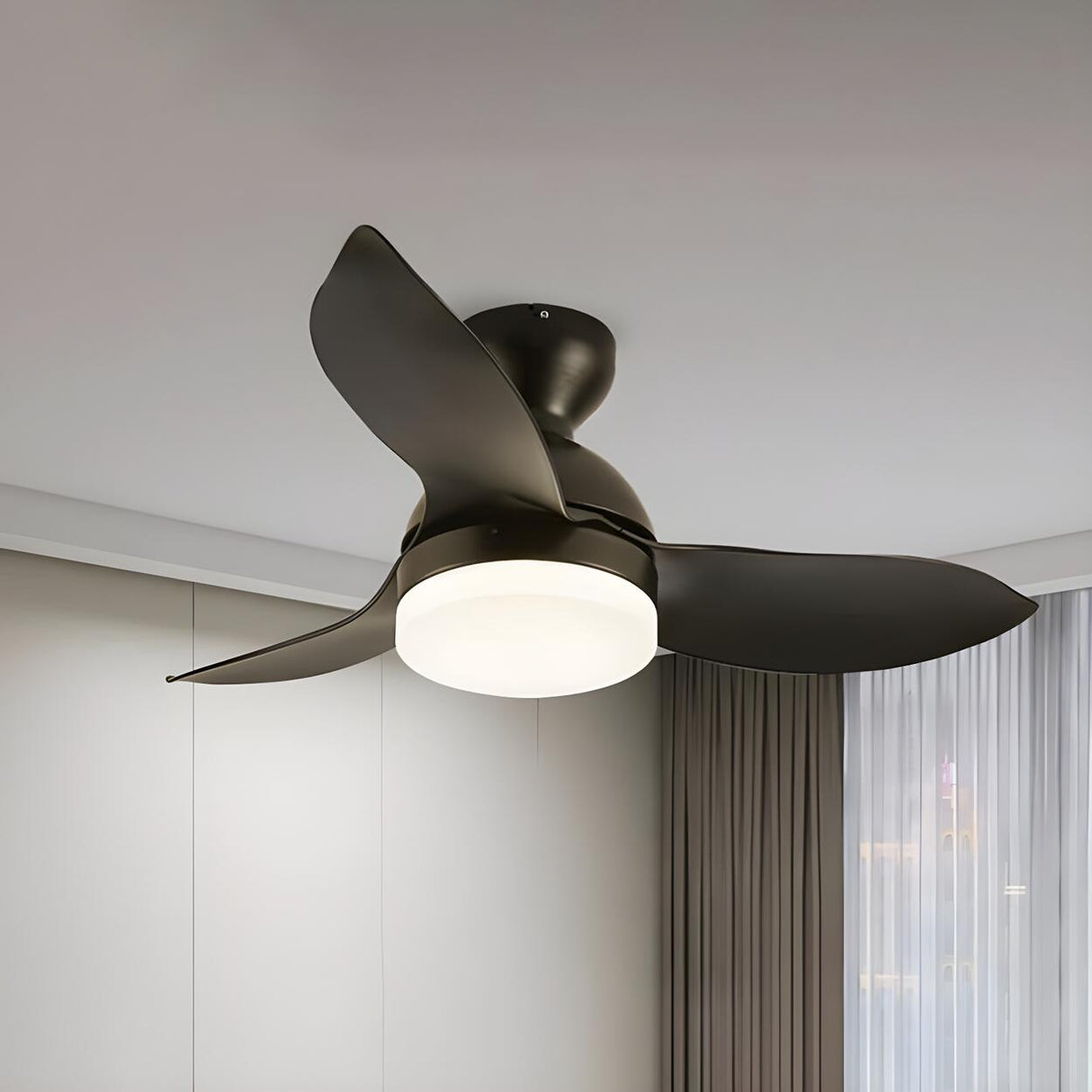 Simple Remote Wood 3 Blade Modern Ceiling Fan Light Image - 11