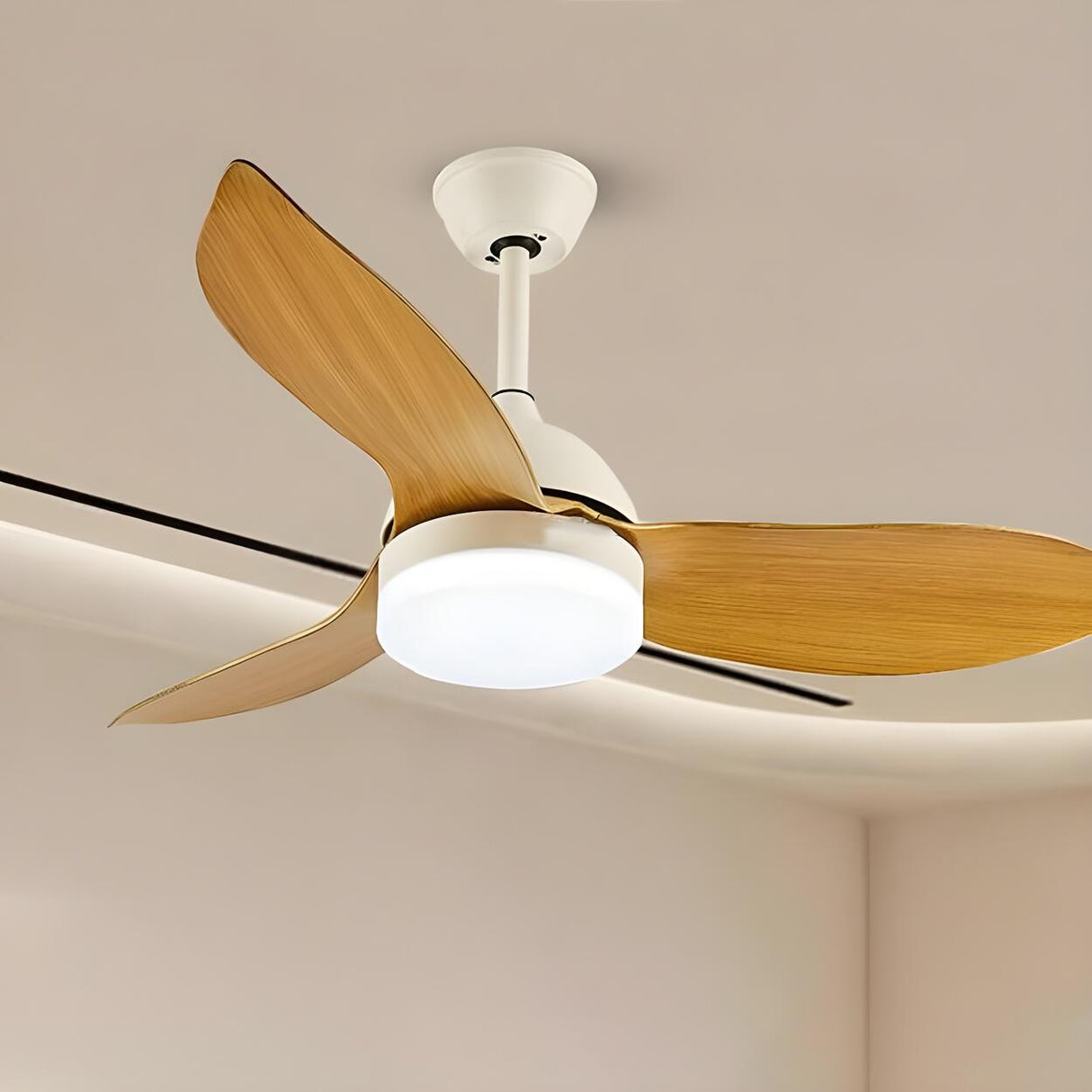 Simple Remote Wood 3 Blade Modern Ceiling Fan Light Image - 14