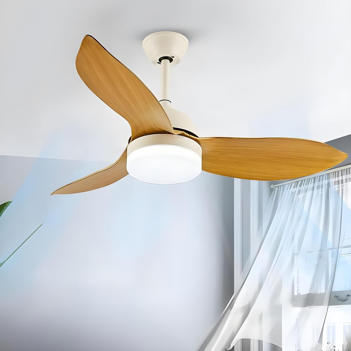 Simple Remote Wood 3 Blade Modern Ceiling Fan Light Image - 15
