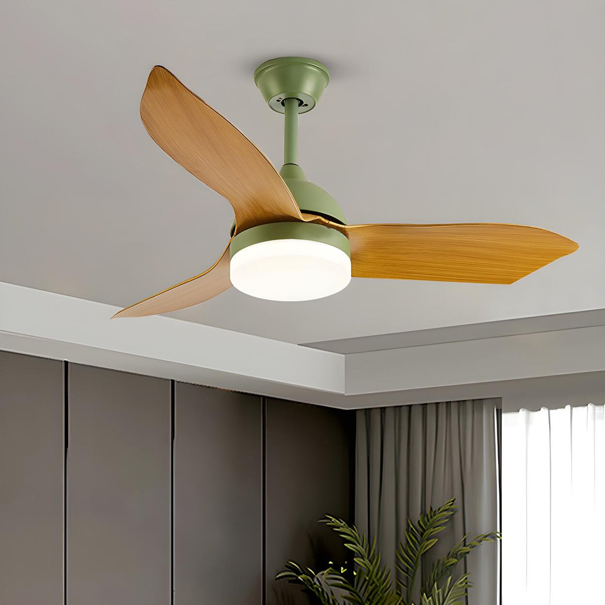 Simple Remote Wood 3 Blade Modern Ceiling Fan Light Image - 18