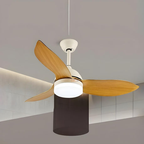 Simple Remote Wood 3 Blade Modern Ceiling Fan Light Image - 2