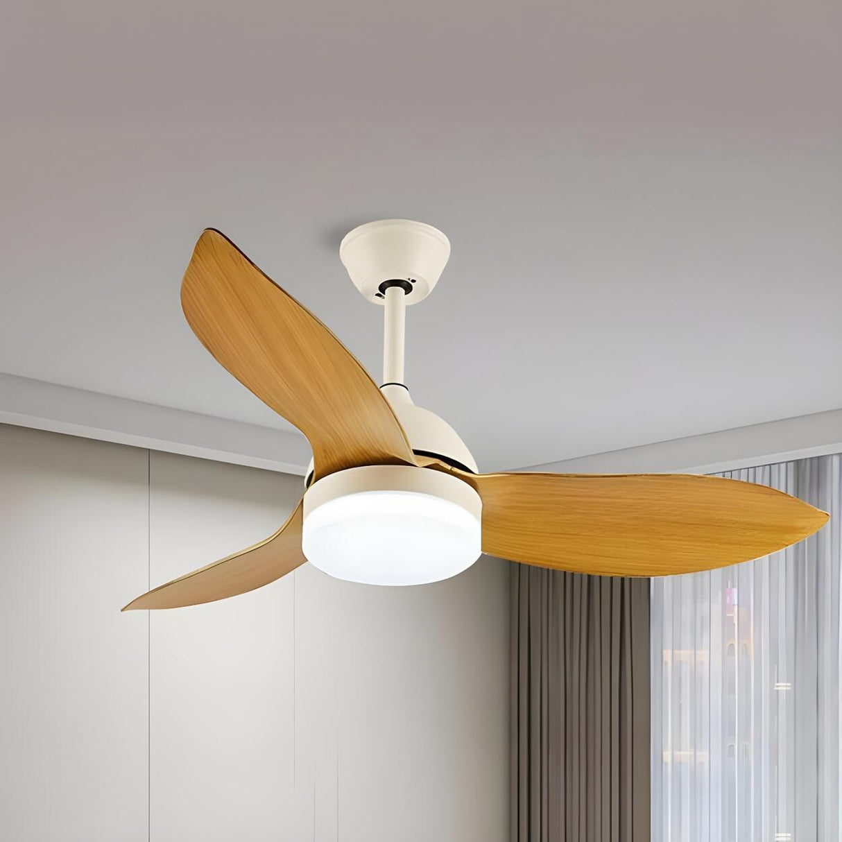 Simple Remote Wood 3 Blade Modern Ceiling Fan Light Image - 3