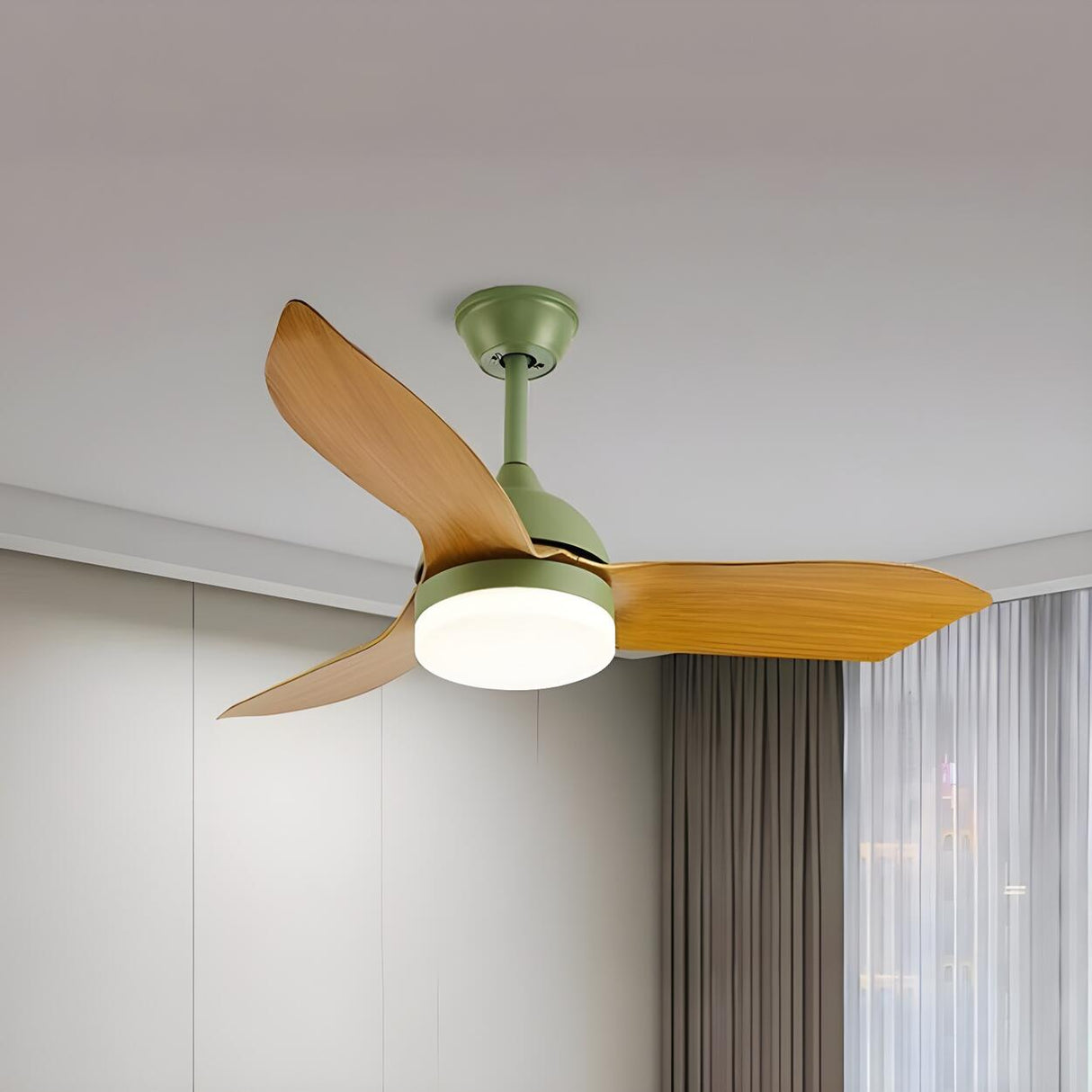 Simple Remote Wood 3 Blade Modern Ceiling Fan Light Image - 4