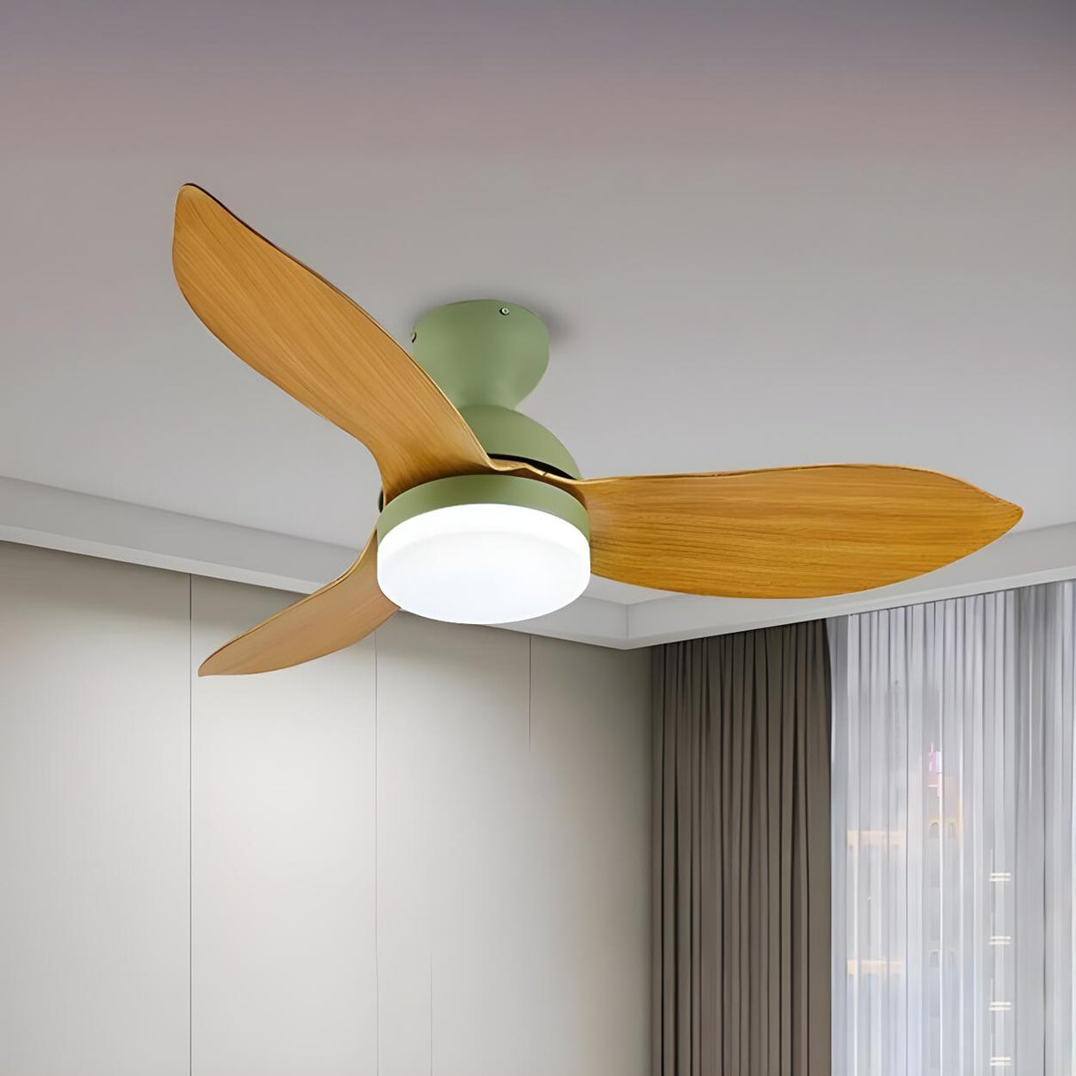 Simple Remote Wood 3 Blade Modern Ceiling Fan Light Image - 7