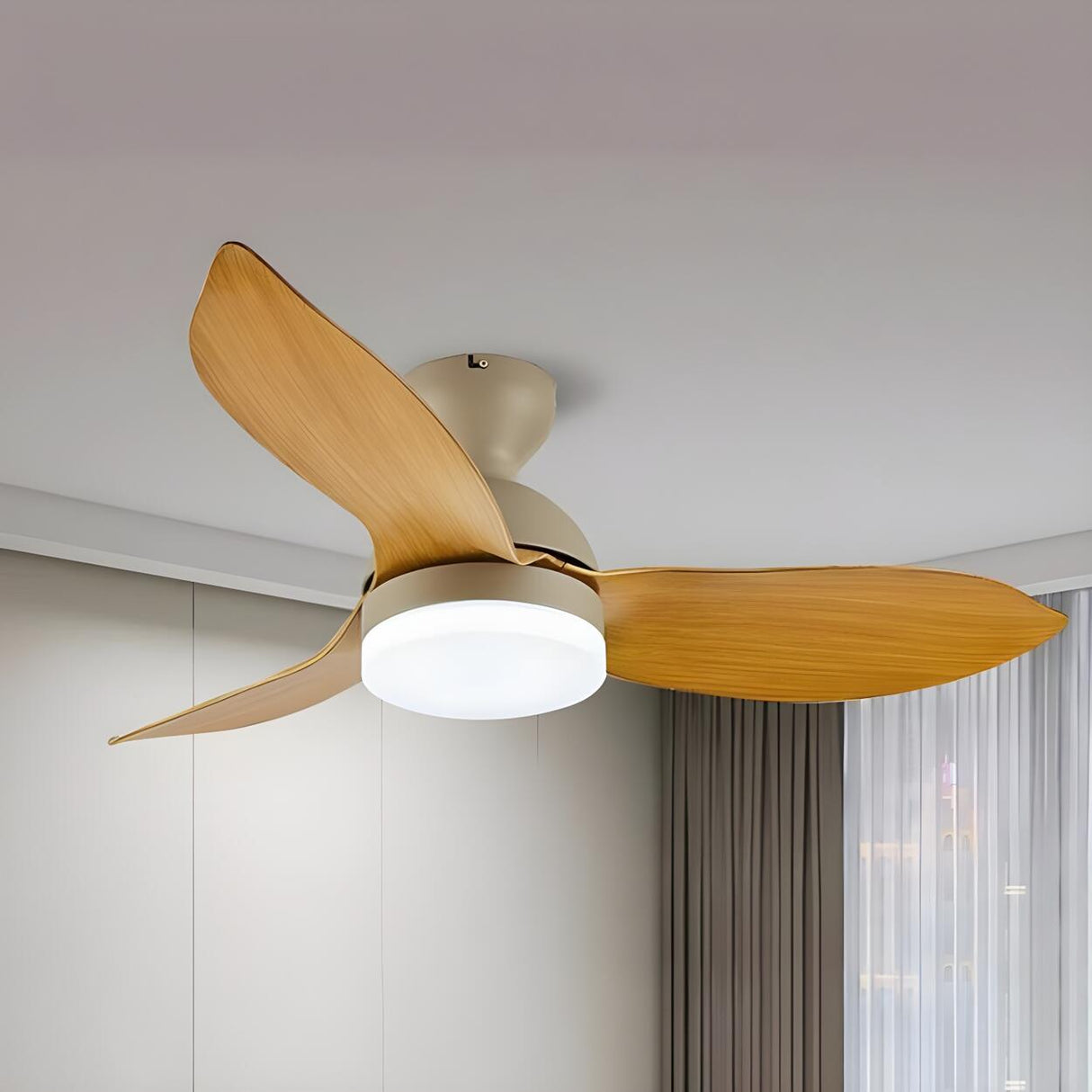 Simple Remote Wood 3 Blade Modern Ceiling Fan Light Image - 8
