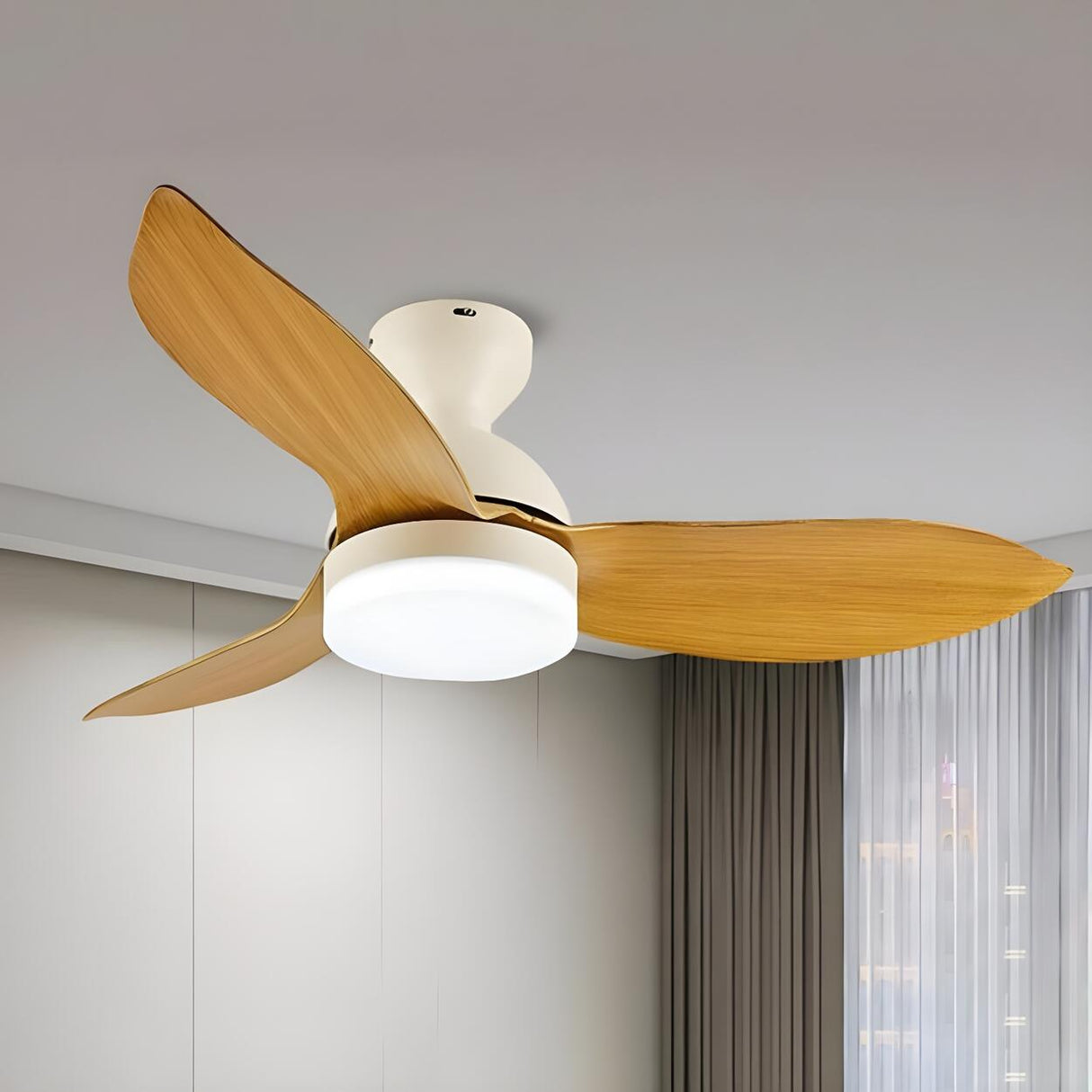 Simple Remote Wood 3 Blade Modern Ceiling Fan Light Image - 9