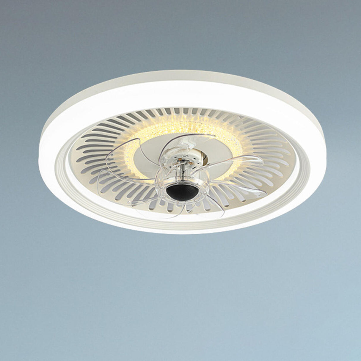 Simple Round Clear Blade Ceiling Fan with LED Light Image - 11