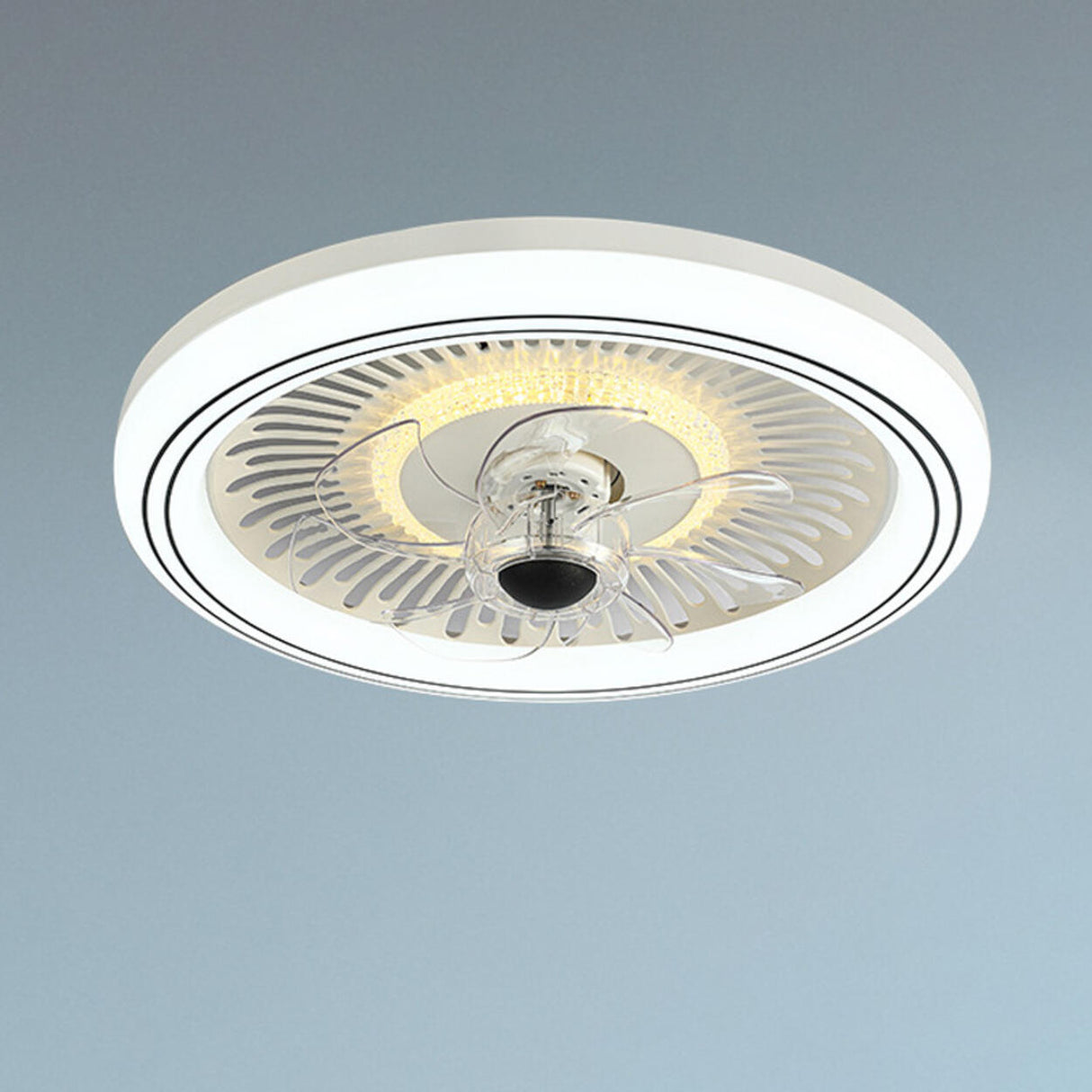 Simple Round Clear Blade Ceiling Fan with LED Light Image - 12