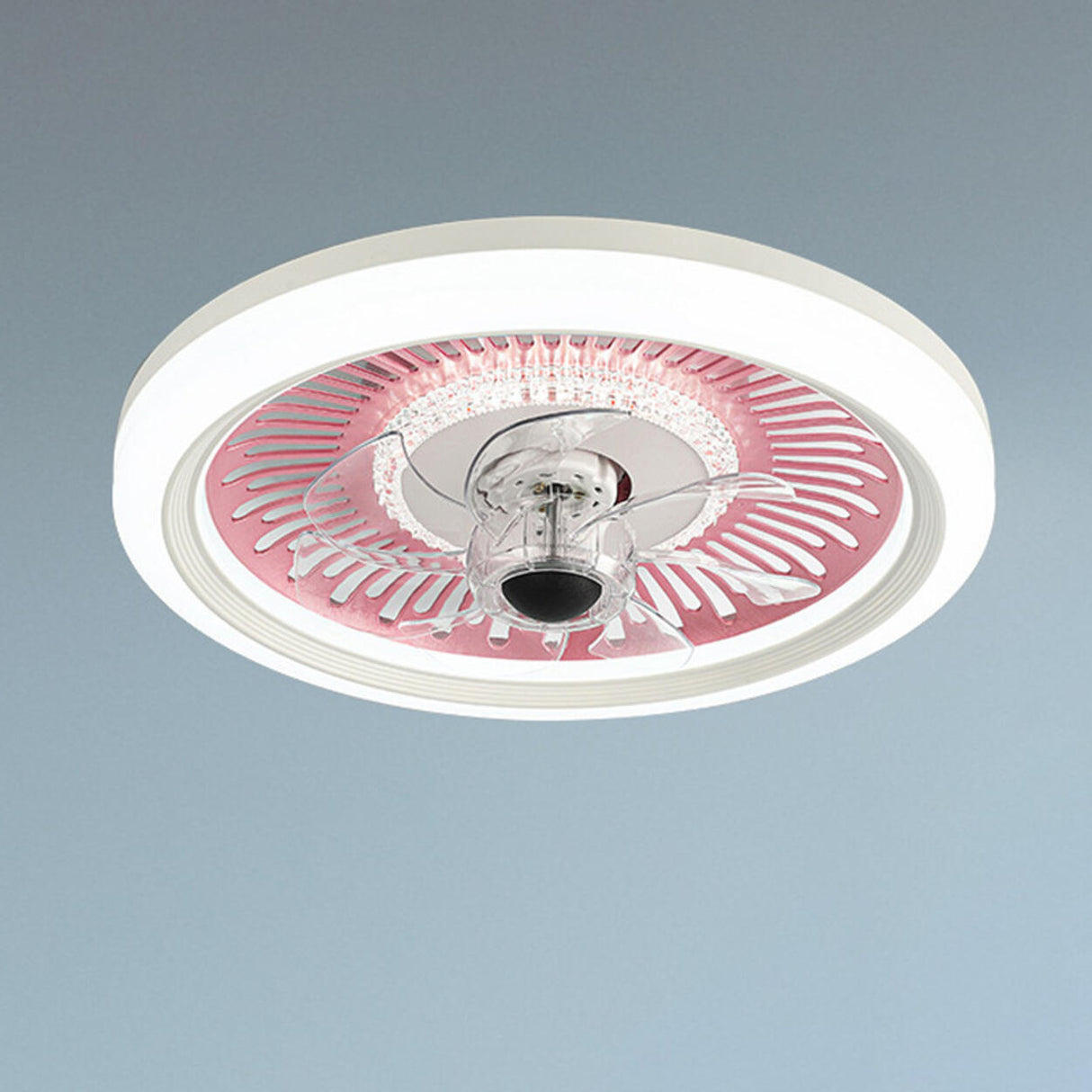 Simple Round Clear Blade Ceiling Fan with LED Light Image - 13